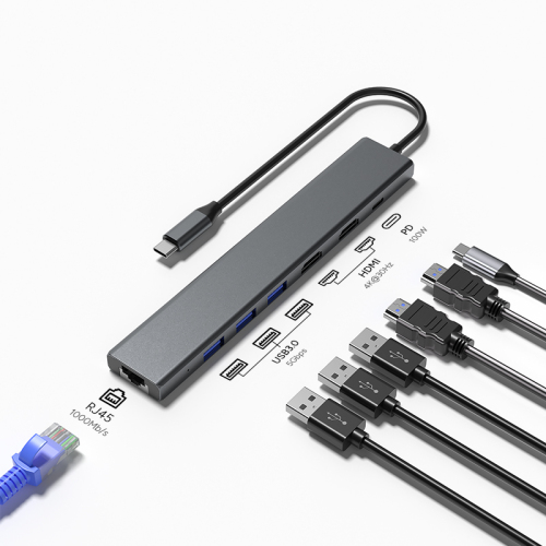 7-in-1 USB-C Hub with dual HDMI 4K@60Hz output, 100W PD charging and a Gigabit Ethernet port