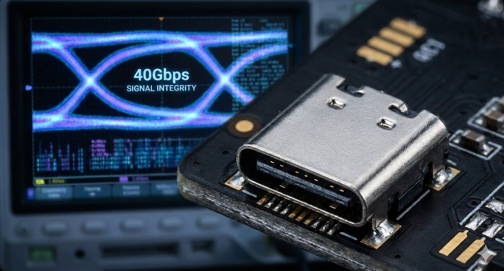 Macro close-up of reinforced mid-mount USB-C connector soldering