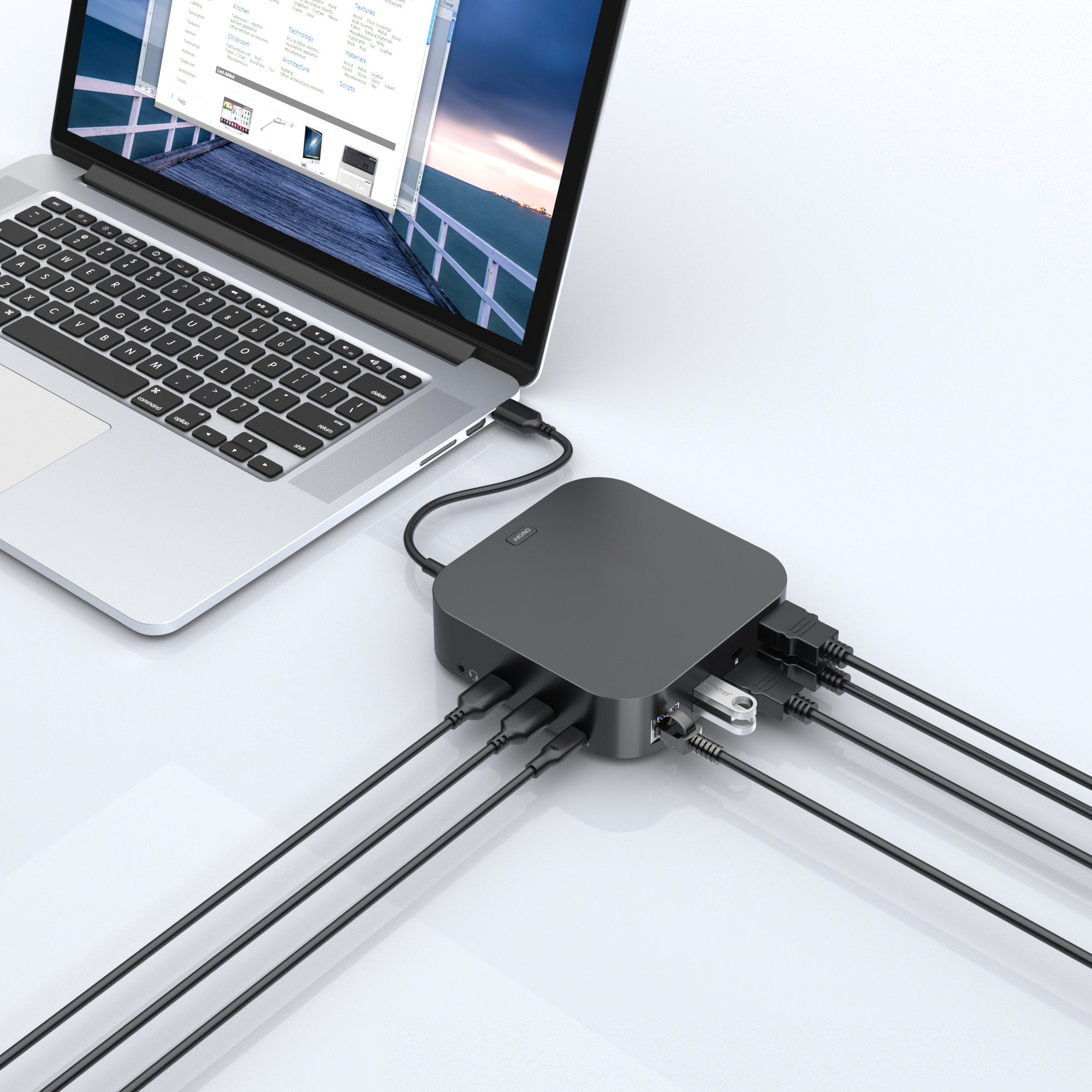 12-in-1 USB-C 3-screen expansion cable box with all interfaces operating at full capacity