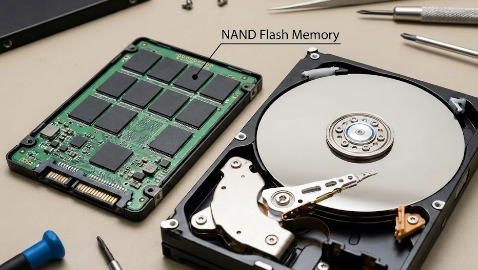 SSD 与 HDD 的物理区别，NAND Flash 的概念图片