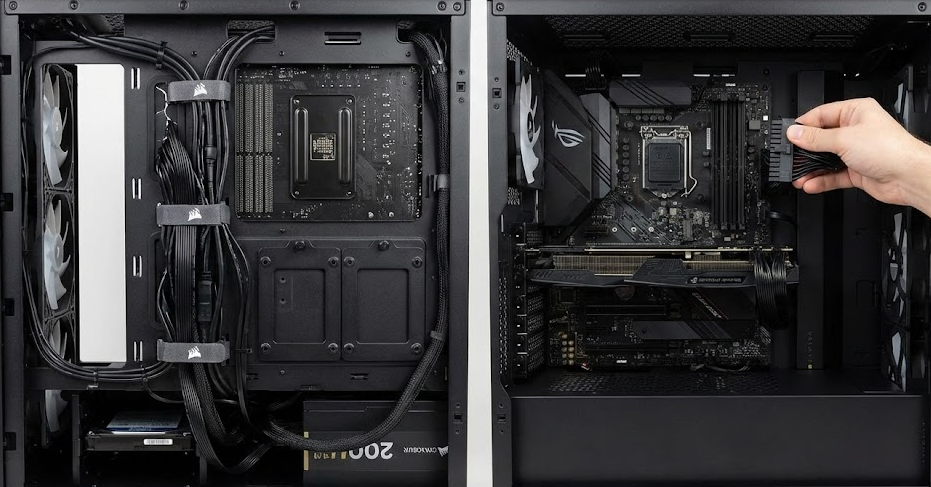 A person is assembling a computer case by himself.