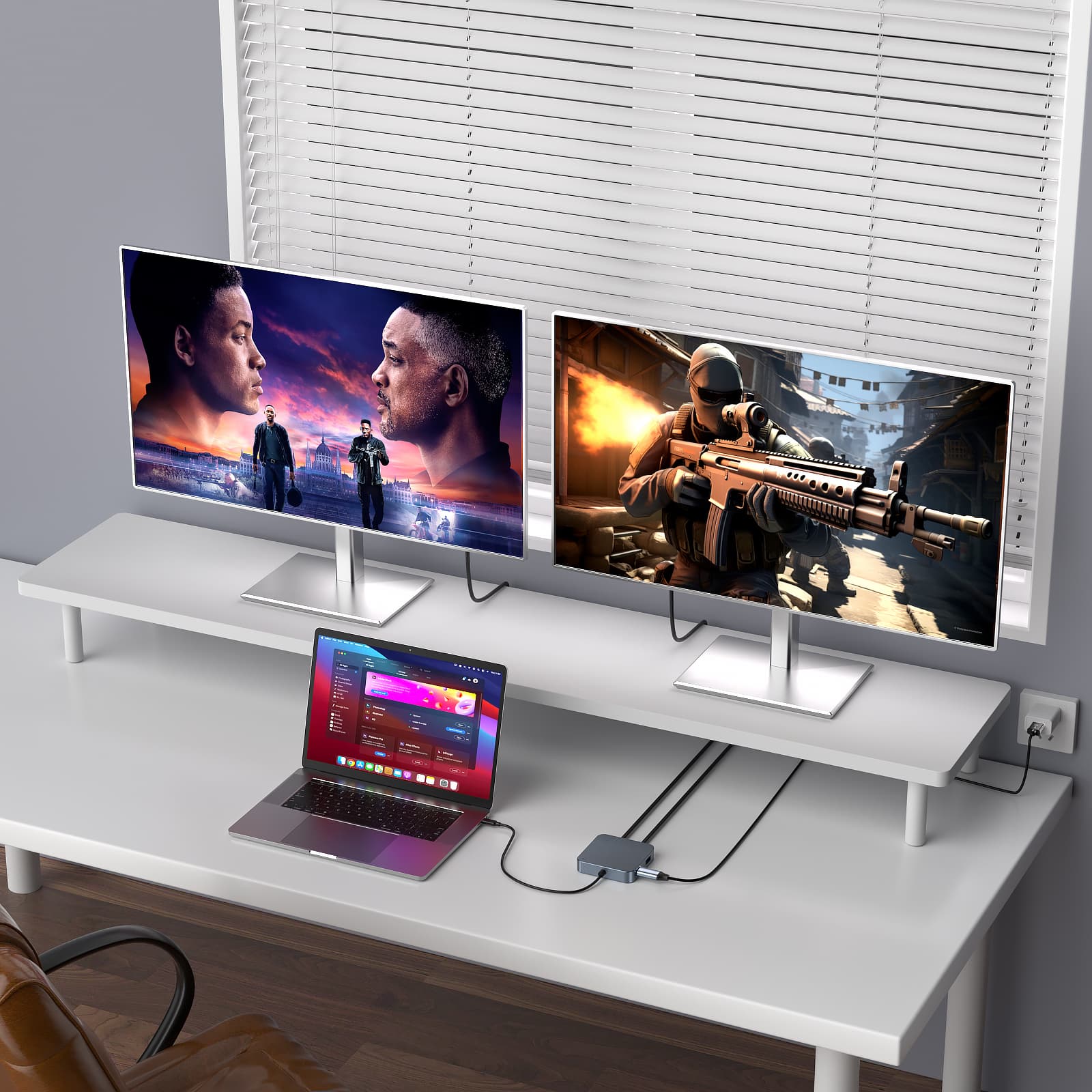 PURPLELEC 7-in-1 USB C onboard expansion station, equipped with two 4K display interfaces for watching movies