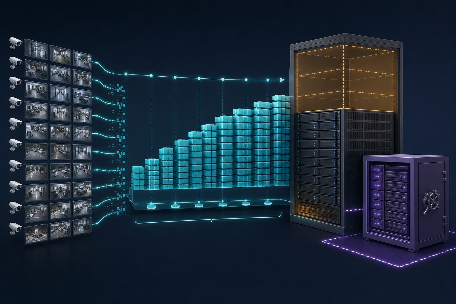 Example for calculating the storage capacity of 48-channel surveillance video: Estimating the amount of recorded data based on the average bitrate and retention days