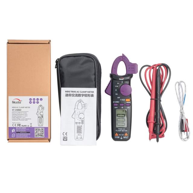 Nicetymeter ST-CM802 True RMS 6000 Counts Digital AC DC Clamp Meter Measure Resistance Temerature Frequence Mini Clampmeter