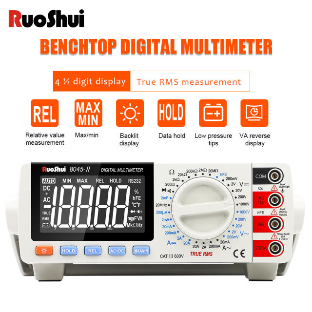 RuoShui 8045-II Bench Top True RMS Multimeter AC/DC Transistor Measurement Capacitance HFE Multimetro Tester Digital Electrical