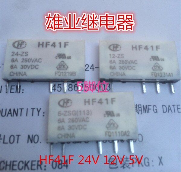5pcs HF41F-024-ZS 012 for Hongfa Relay 5V 12V 24V 6A One open and one closed