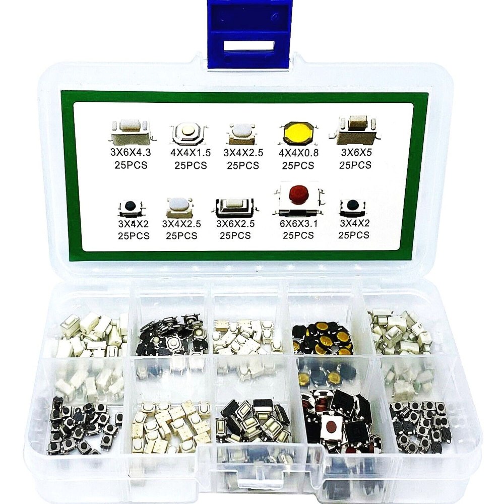 10 kinds of 250 touch small button switches, micro switch 2*4 3*6 4*4 6*6 button switch set box