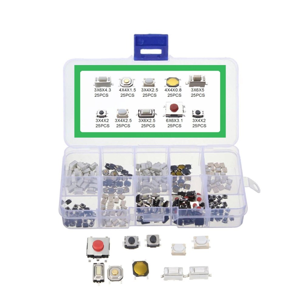 10 kinds of 250 touch small button switches, micro switch 2*4 3*6 4*4 6*6 button switch set box