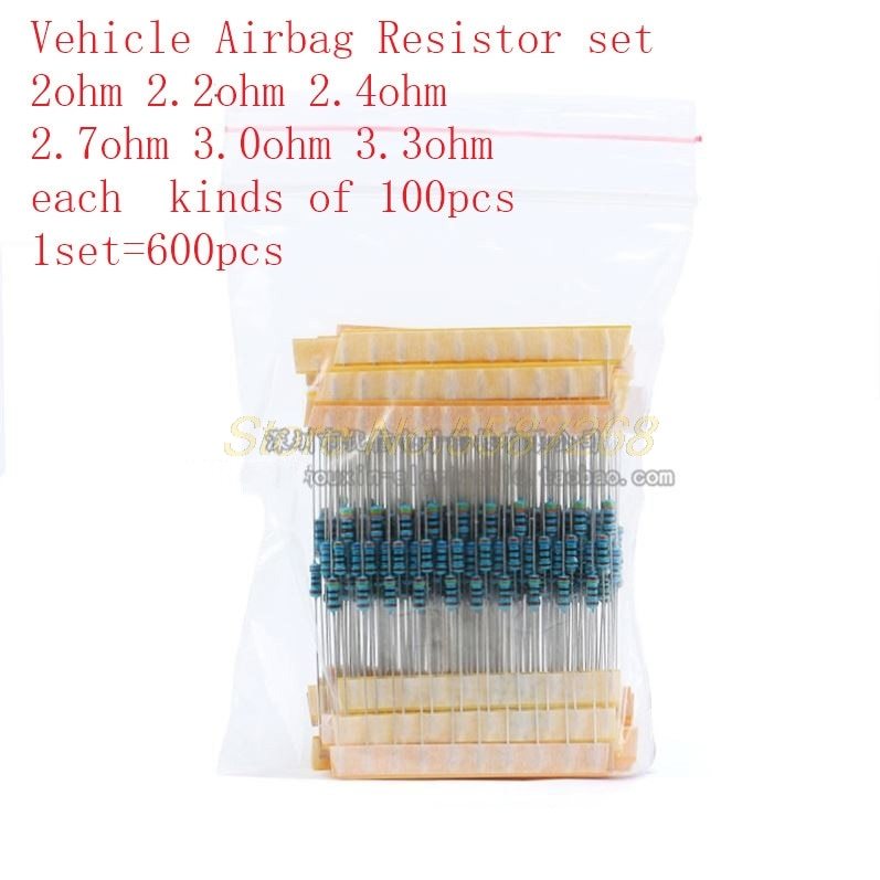 Resistor set for Vehicle Airbag Repairing 2ohm 2.2ohm 2.4ohm 2.7ohm 3.0ohm 3.3ohm 600 pieces of resistor