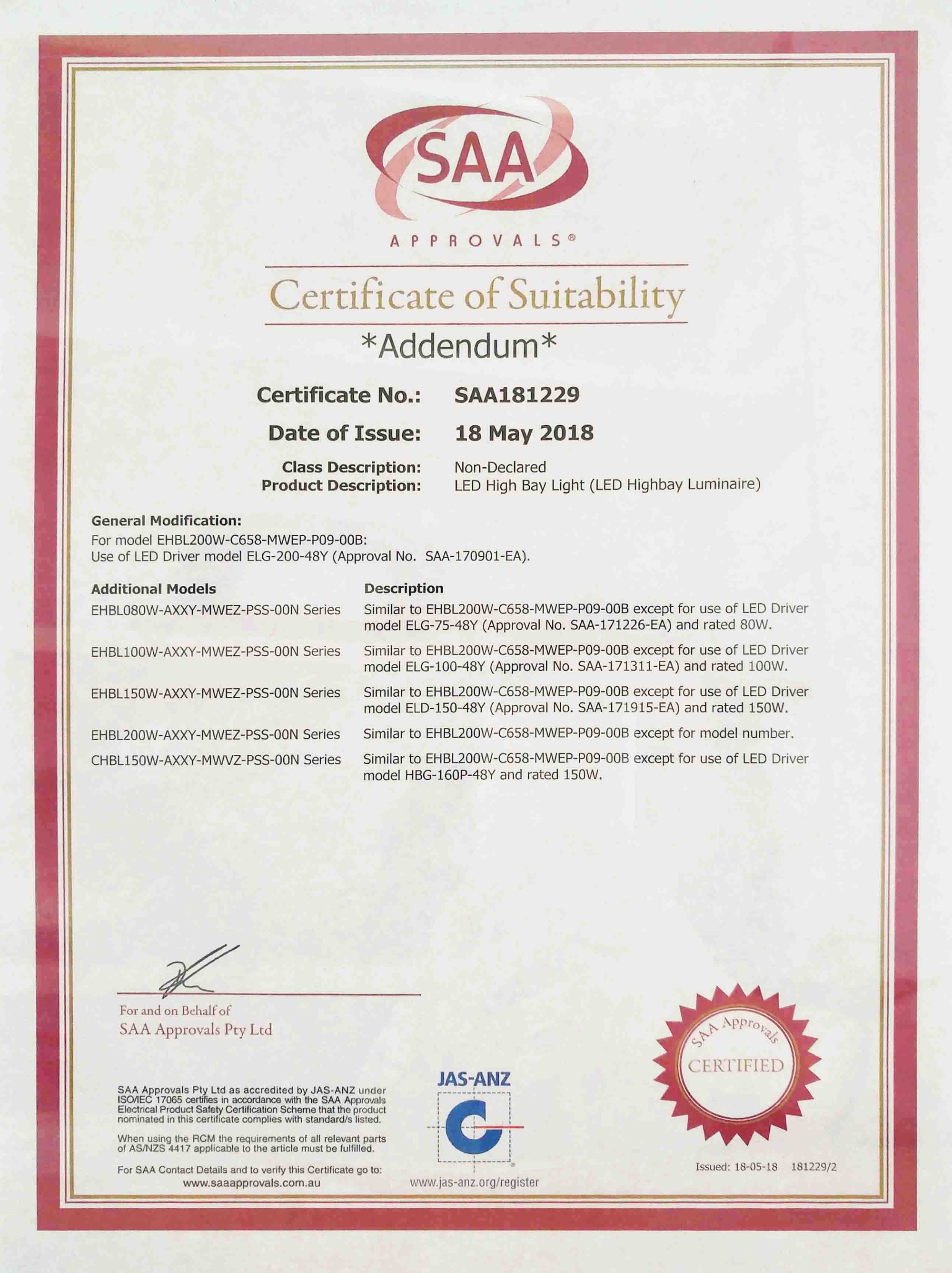 SAA-1 Certificate by JAS-NAZ