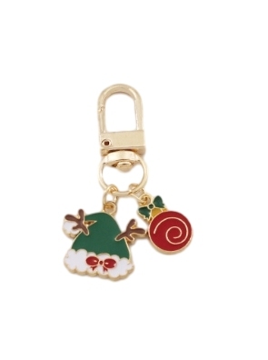 Green Santa hat Red Christmas gift key chain