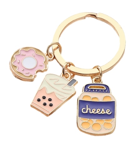Doughnut milk tea cheese key ring