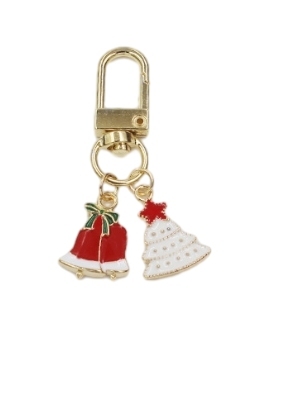 Red Christmas bell White Santa hat key chain