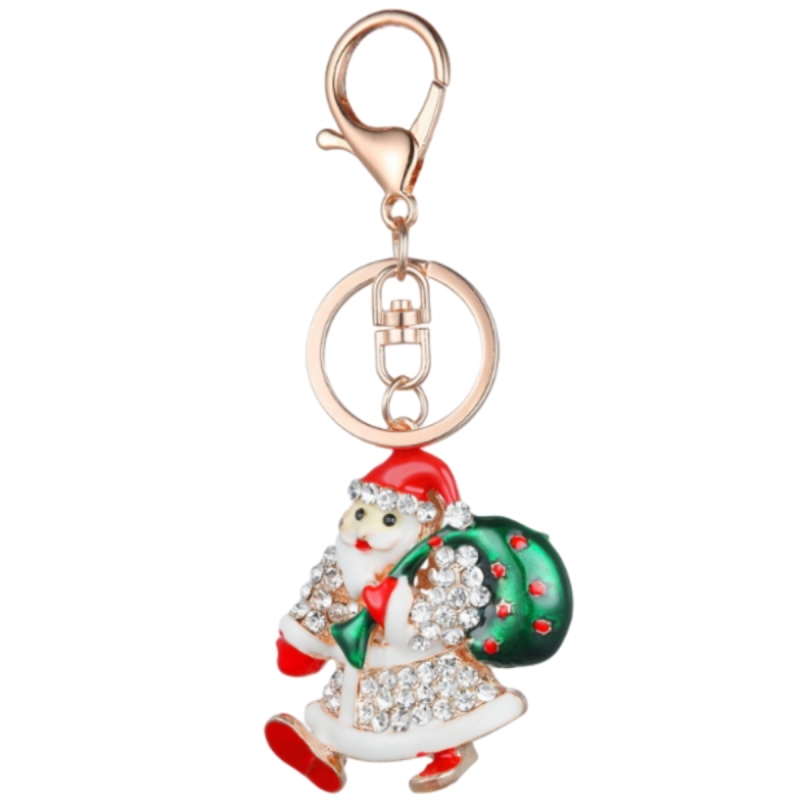 Diamond-encrusted Santa with green wrap key chain
