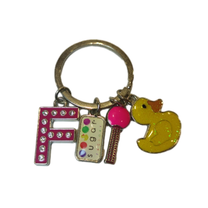 F letter nameplate key duck keychain