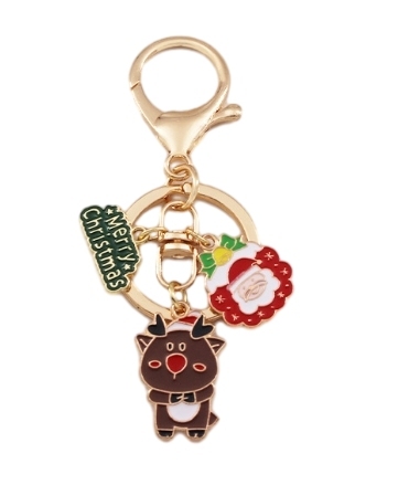 Brown bear bell Santa keychain