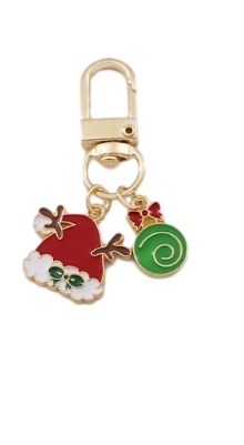 Red Santa hat Green Christmas gift key chain