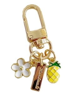 Pineapple white flower nameplate keychain