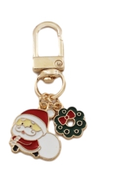 Santa's green Christmas gift key chain