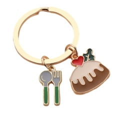 Knife, fork, cake key chain