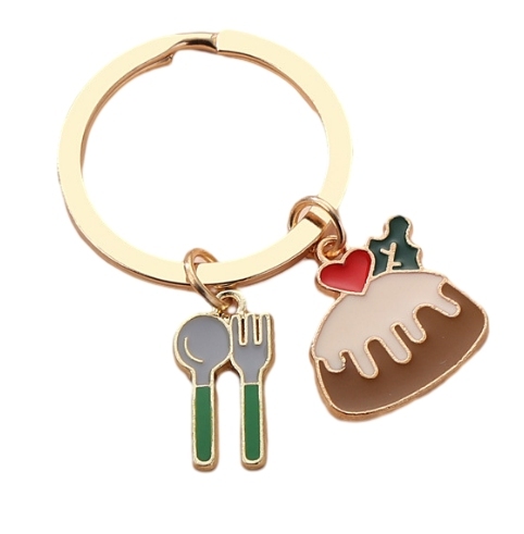 Knife, fork, cake key chain