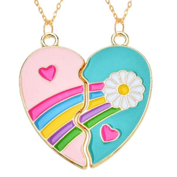 Chrysanthemum Rainbow Heart necklace BFF