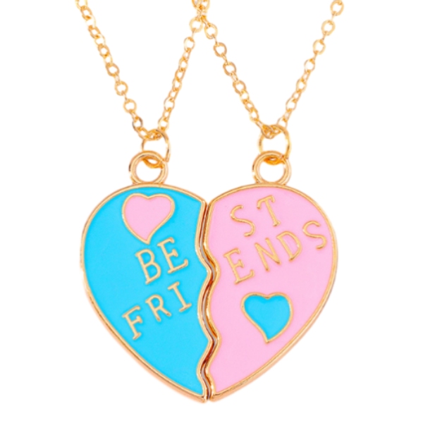 Pink and blue heart necklace BFF
