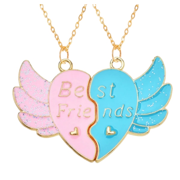 Pink Blue Angel Heart Necklace BFF