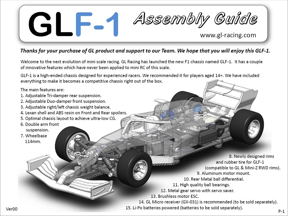 GLracing 1/28 GLF-1 RWD Chassis Model: GLF-1-001-KSET