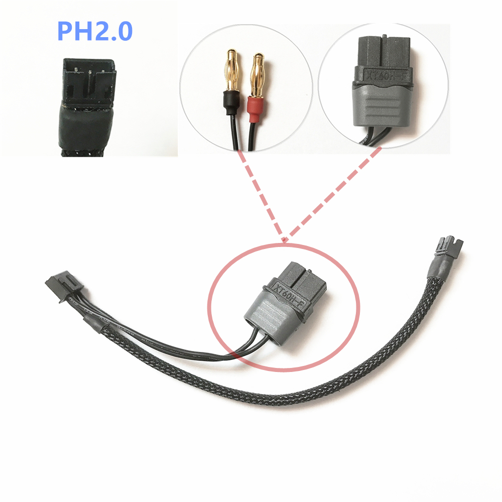 GT55racing 4mm Banana/XT60  Plug To PH2.0 Plug Charging Cable (2S Balance Charging)