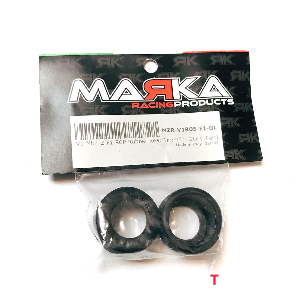 Marka V1 Mini-Z F1 RCP Rubber Rear Tire 05° - 14mm GLF (1 Pair) #V1R05-F1-GL