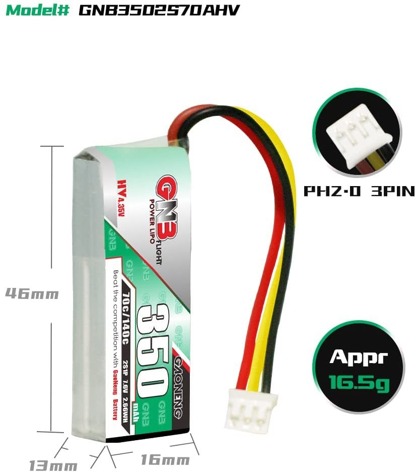 GAONENG GNB 2S 7.6V HV 350mAh 70C LiPo Battery PH2.0 3Pin Connector For MINI-Z RC CAR FPV Drone EMAX NanoHawkr