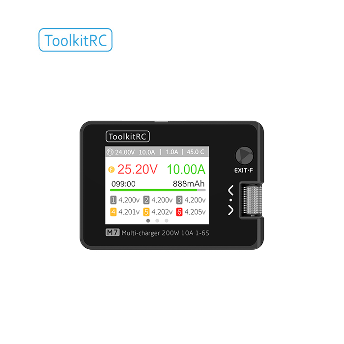 ToolkitRC M7 200W 10A DC Balance Charger Discharger for 1-6S Lipo Battery With Voltage Servo Checker ESC Receiver Signal Tester