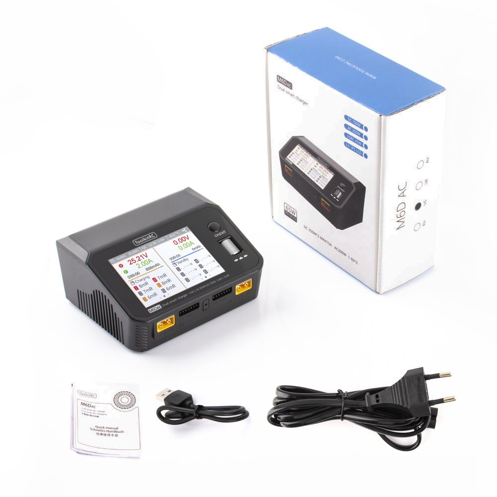 ToolkitRC M6DAC DC 350WX2 15A AC 700W 25A Dual Channel Smart Lipo Battery Charger Discharger for 1-6S Lipo Battery