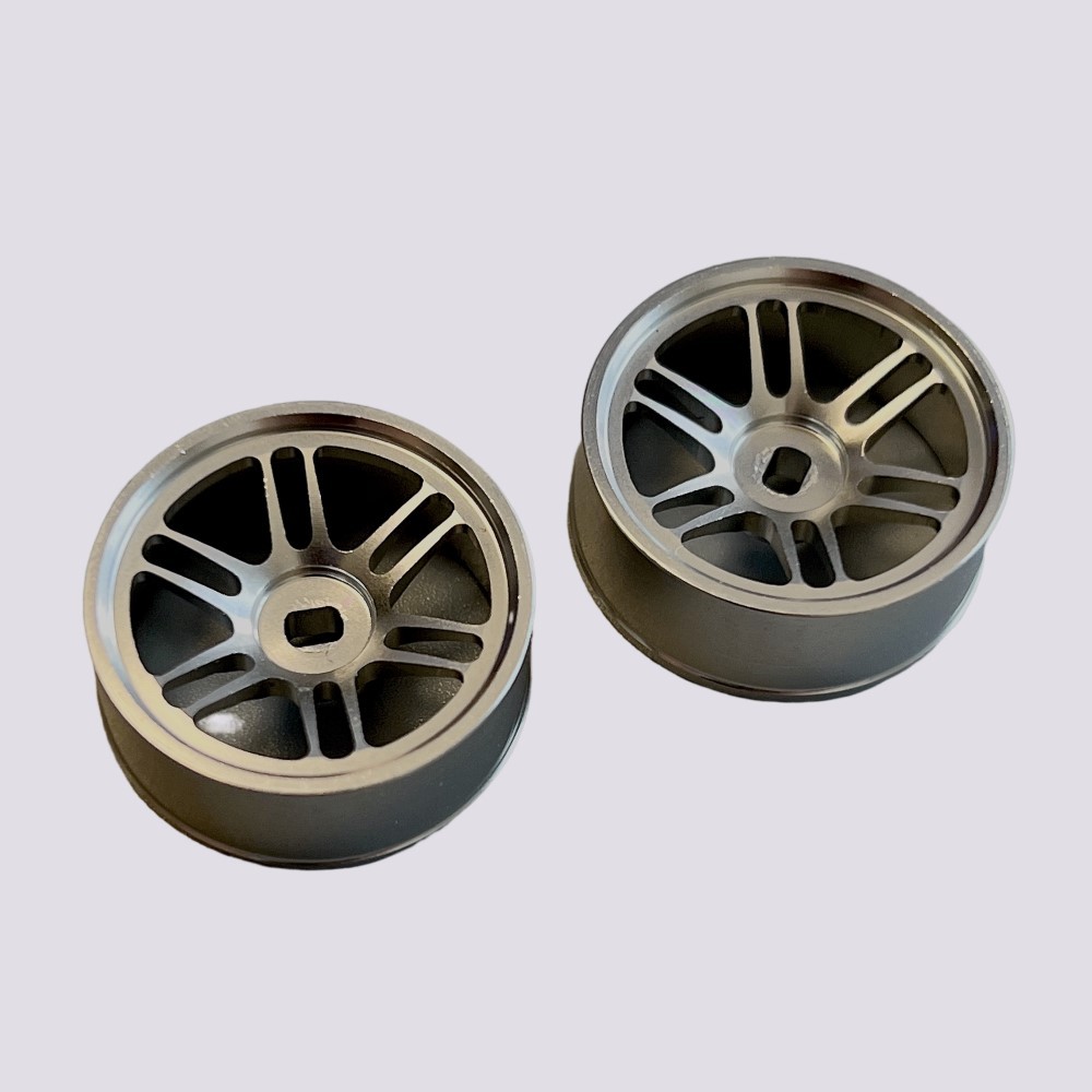 1/24 1/28 MINI-Z AWD 12 Spoke Metal Wheel Black/Silver OD 22.5mm (2PCS) GT55racing #HG-12F-BS