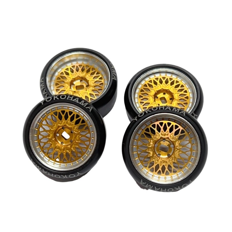1/24 1/28 MINI-Z AWD BBS CNC Metal Wheel 4PCS Two-color Gold Electroplated Silver (OD 22mm) GT55racing  T-MMB22-GS