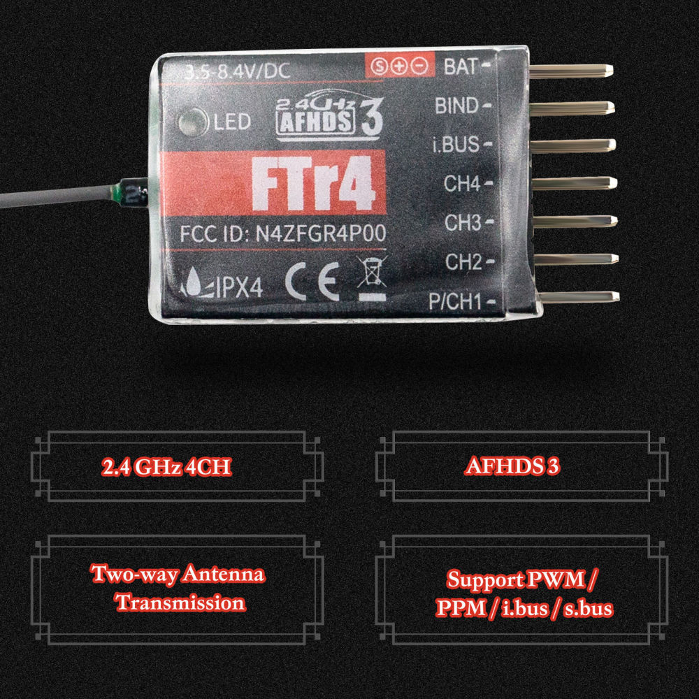 Flysky FTR4 Receiver 2.4 GHz 4CH AFHDS 3 RC Receiver for NB4 PL18 RC Q5H5 FTr4