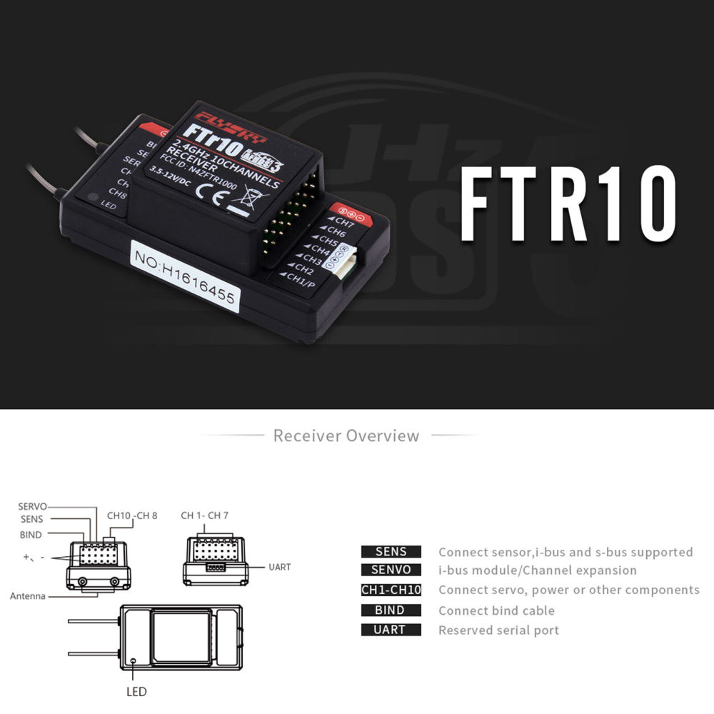 FlySky FTR10 RC Receiver 2.4G 10CH AFHDS 3 Dual Antenna Support I-BUS/S-BUS P7U2