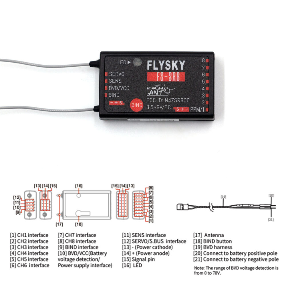 FLYSKY FS-SR8 Receiver 2.4G Protocol For FS-ST8 FS-SR8