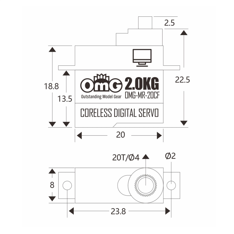 OMG Micro Size 3kg Full Metal Programmable Coreless Digital Servo for MiNIZ 1/18 1/24 1/28 RC Cars (1 PCS) OMG-MR-20CF