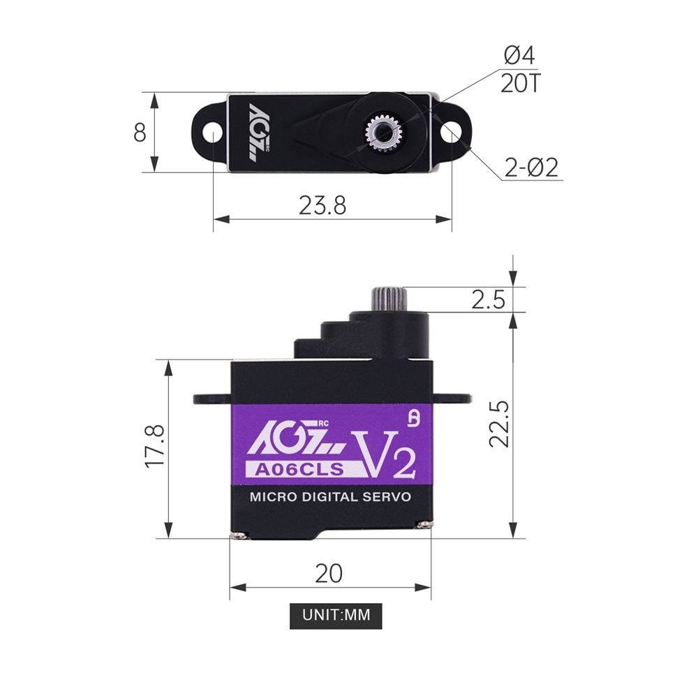AGFRC A06CLS V2 Aluminum Case 20T High Precision 3KG 0.052Sec MG 7g Micro Digital Servo for Mini Size Airplane Car A06CLS V2 (20T)