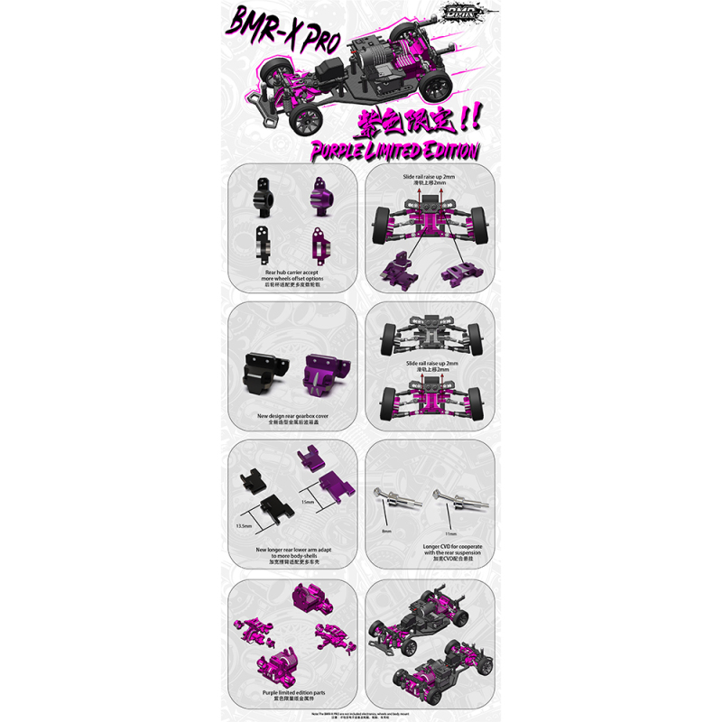 BM RACING 1/24 BMR-X PRO RWD RC Drift Chassis ( not included wheels  electronics and body mount) BMRX-PRO Purple Limited Edition