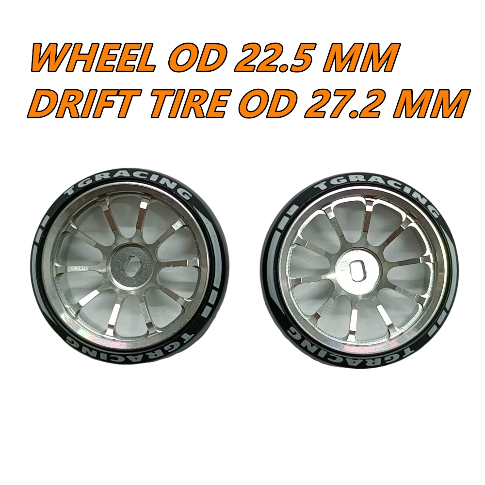 TG Racing 1/24 1/28 MINI-Z AWD CNC Metal Wheel With Drift Tires OD 27.2mm Offset 1.5 (2Pcs) Silver