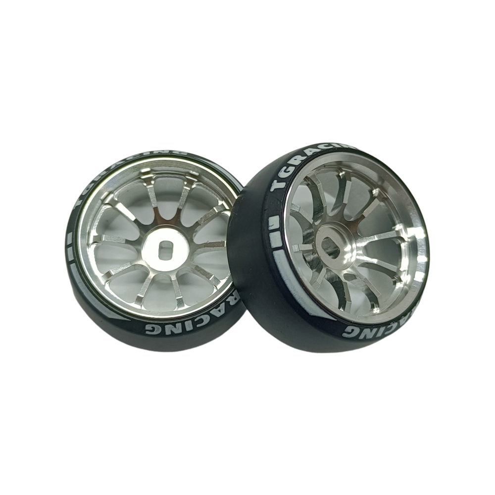 TG Racing 1/24 1/28 MINI-Z AWD CNC Metal Wheel With Drift Tires OD 27.2mm Offset 1.5 (2Pcs) Silver