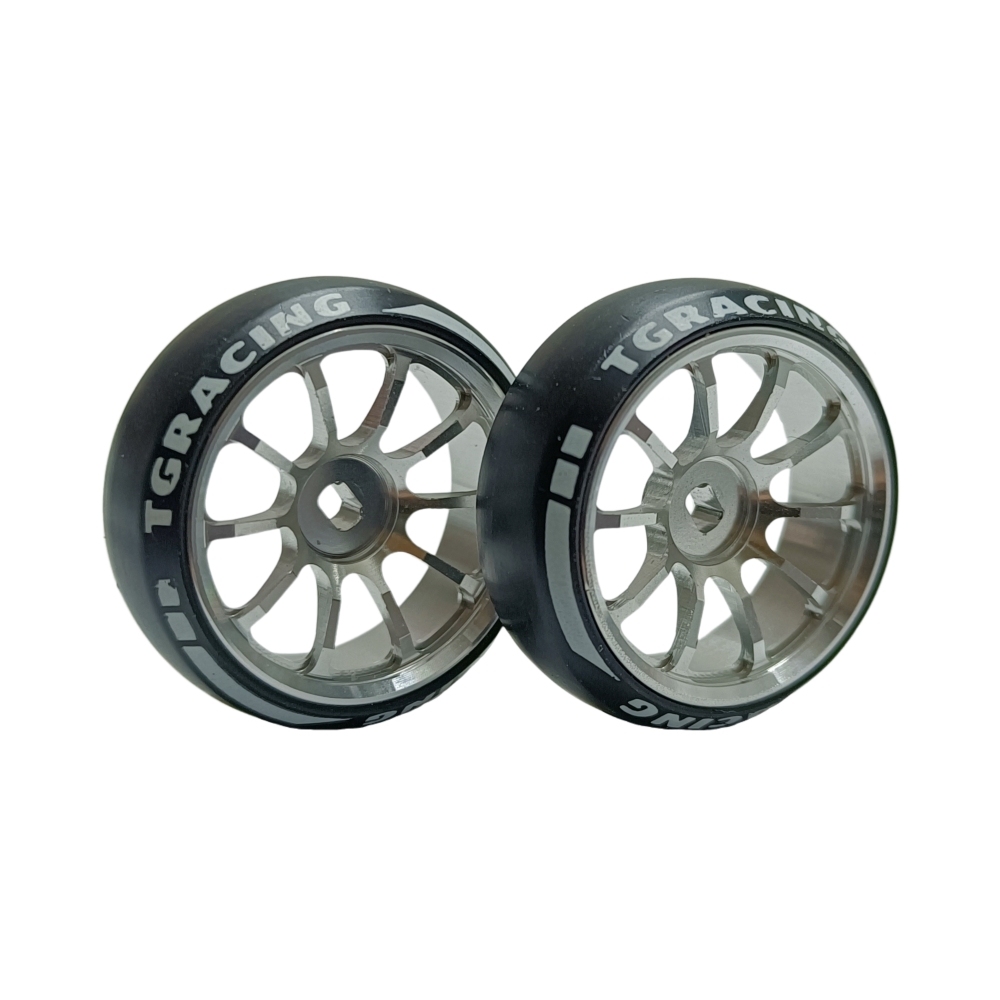 TG Racing 1/24 1/28 MINI-Z AWD CNC Metal Wheel With Drift Tires OD 27.2mm Offset 1.5 (2Pcs) Silver