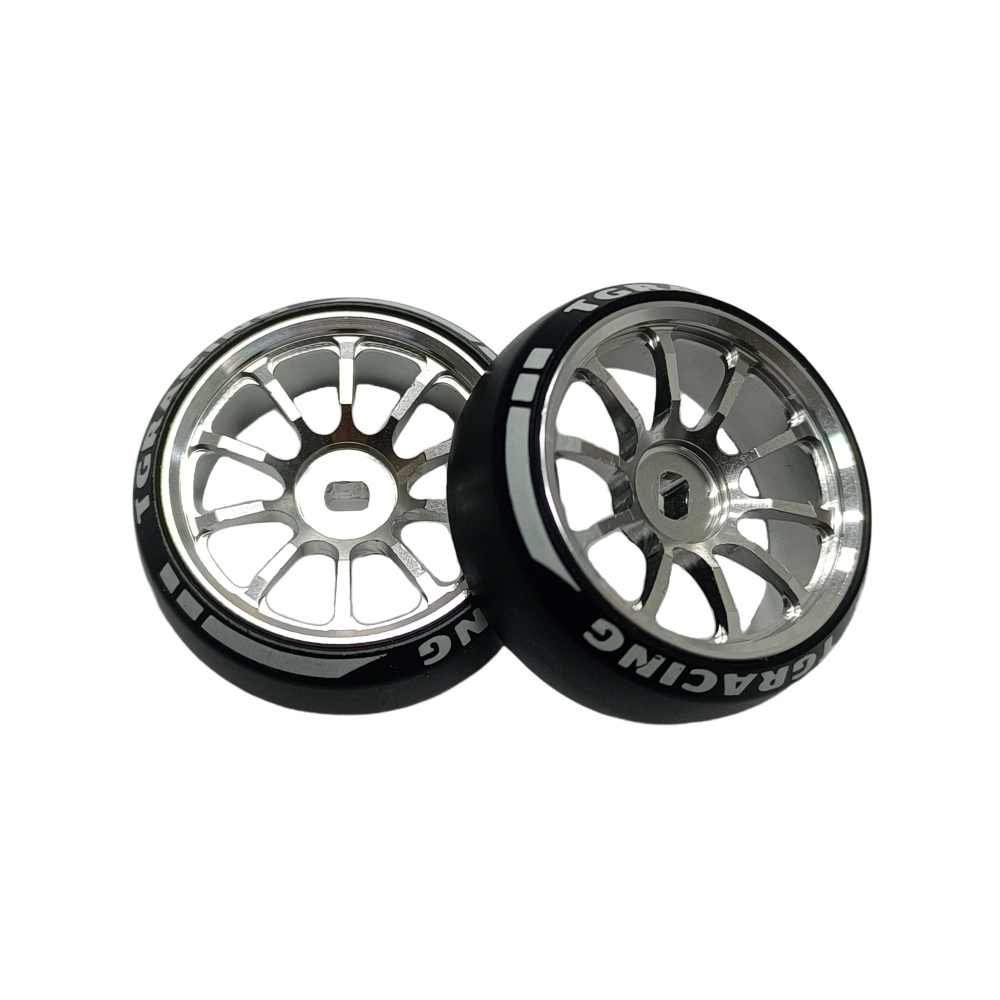 TG Racing 1/24 1/28 MINI-Z AWD CNC Metal Wheel With Drift Tires OD 27.2mm Offset 1.5 (2Pcs) Silver