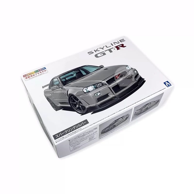 AOSHIMA 1/24 R34 Skyline GT-R V Spec II Bright Silver Pre-painted Model