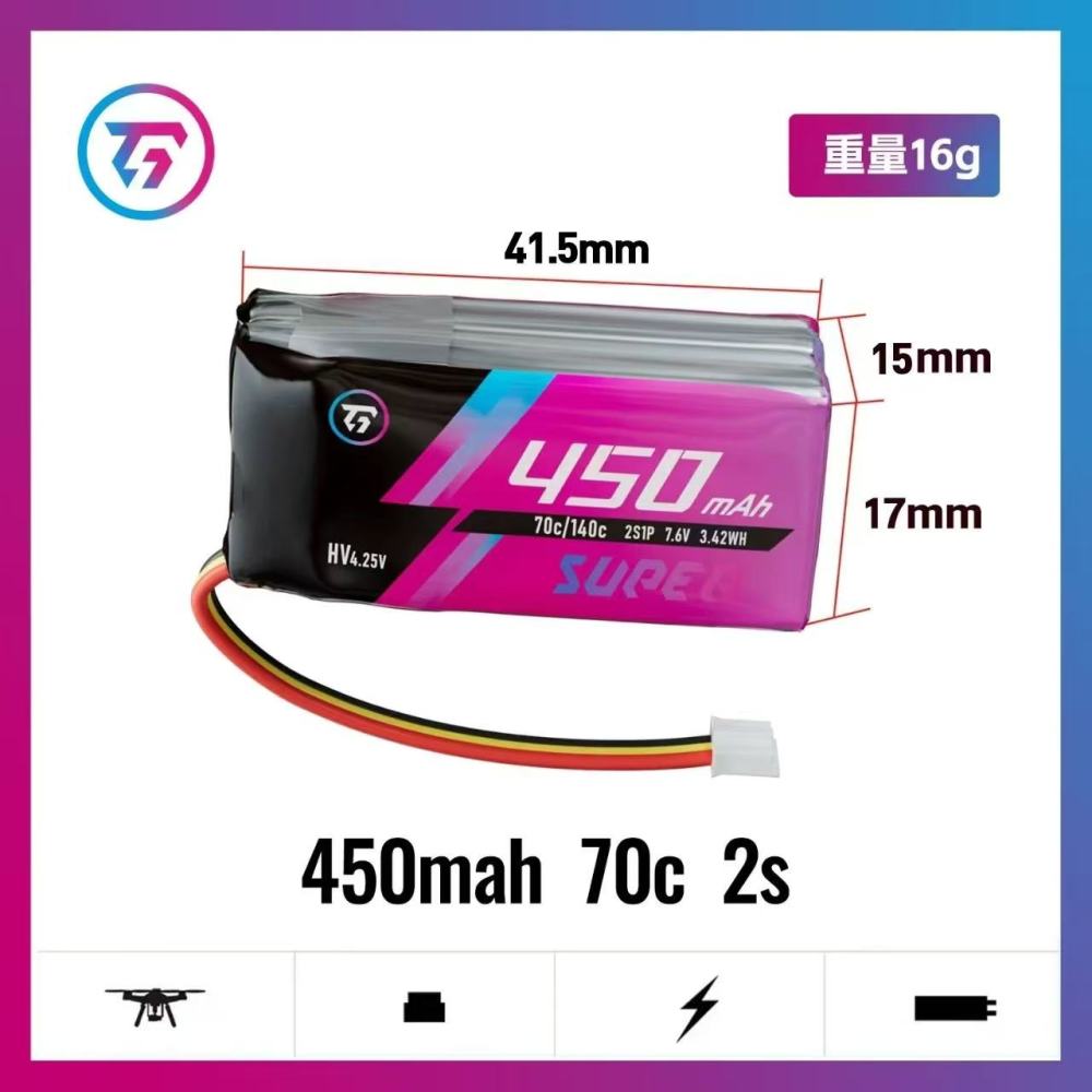 TG Racing 450mah 2S 7.6V 70C LiPo Battery PH2.0 3Pin Connector For MINI-Z RC CAR