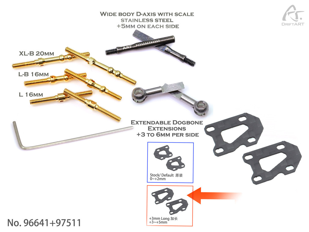 96641+97511 DriftART Wide Track Conversion Set + Rear Arms Long Plates For DA4