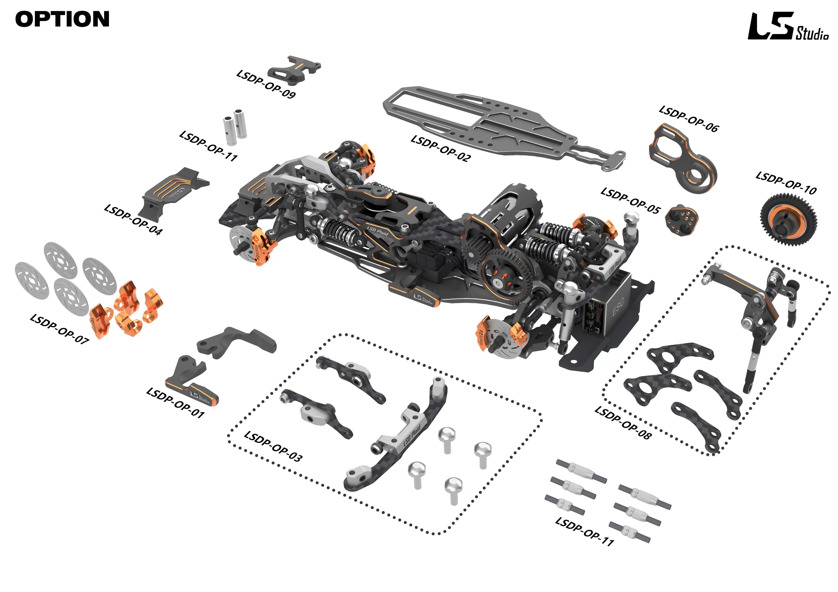 Lsd Rwd Cars LSD Plaid 1/24 RWD Drift Chassis KIT Black Orange (Without Electronics ...